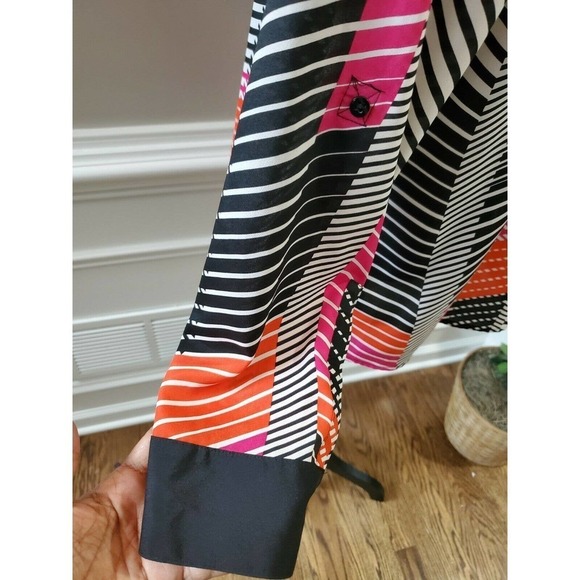 Attention Women's Multicolor 100% Polyester Long Sleeve Collared Top Shirt - Picture 5 of 15